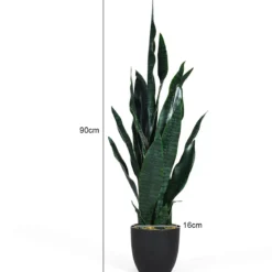 Künstliche Pflanze 90 cm Unechte Sansevieria mit Stabilem Topf & 20 Blättern Bogenhanf Ø 16 cm Topf