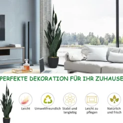 Künstliche Pflanze 90 cm Unechte Sansevieria mit Stabilem Topf & 20 Blättern Bogenhanf Ø 16 cm Topf
