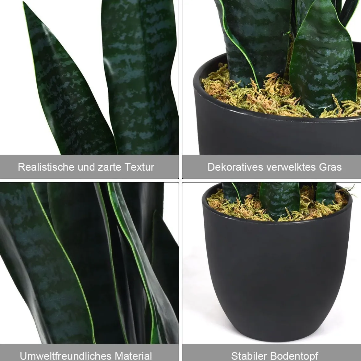 Künstliche Pflanze 90 cm Unechte Sansevieria mit Stabilem Topf & 20 Blättern Bogenhanf Ø 16 cm Topf