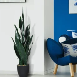 Künstliche Pflanze 90 cm Unechte Sansevieria mit Stabilem Topf & 20 Blättern Bogenhanf Ø 16 cm Topf
