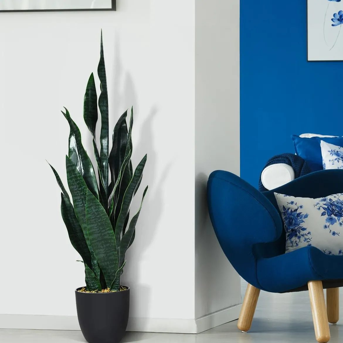 Künstliche Pflanze 90 cm Unechte Sansevieria mit Stabilem Topf & 20 Blättern Bogenhanf Ø 16 cm Topf
