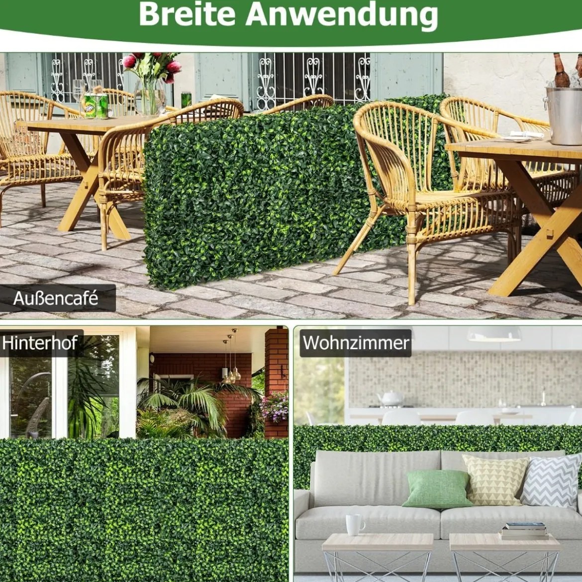 Künstliche Pflanzenwand Kunstpflanzen bodenstehend 92 x 38 x 86 cm ideal für Indoor und Outdoor