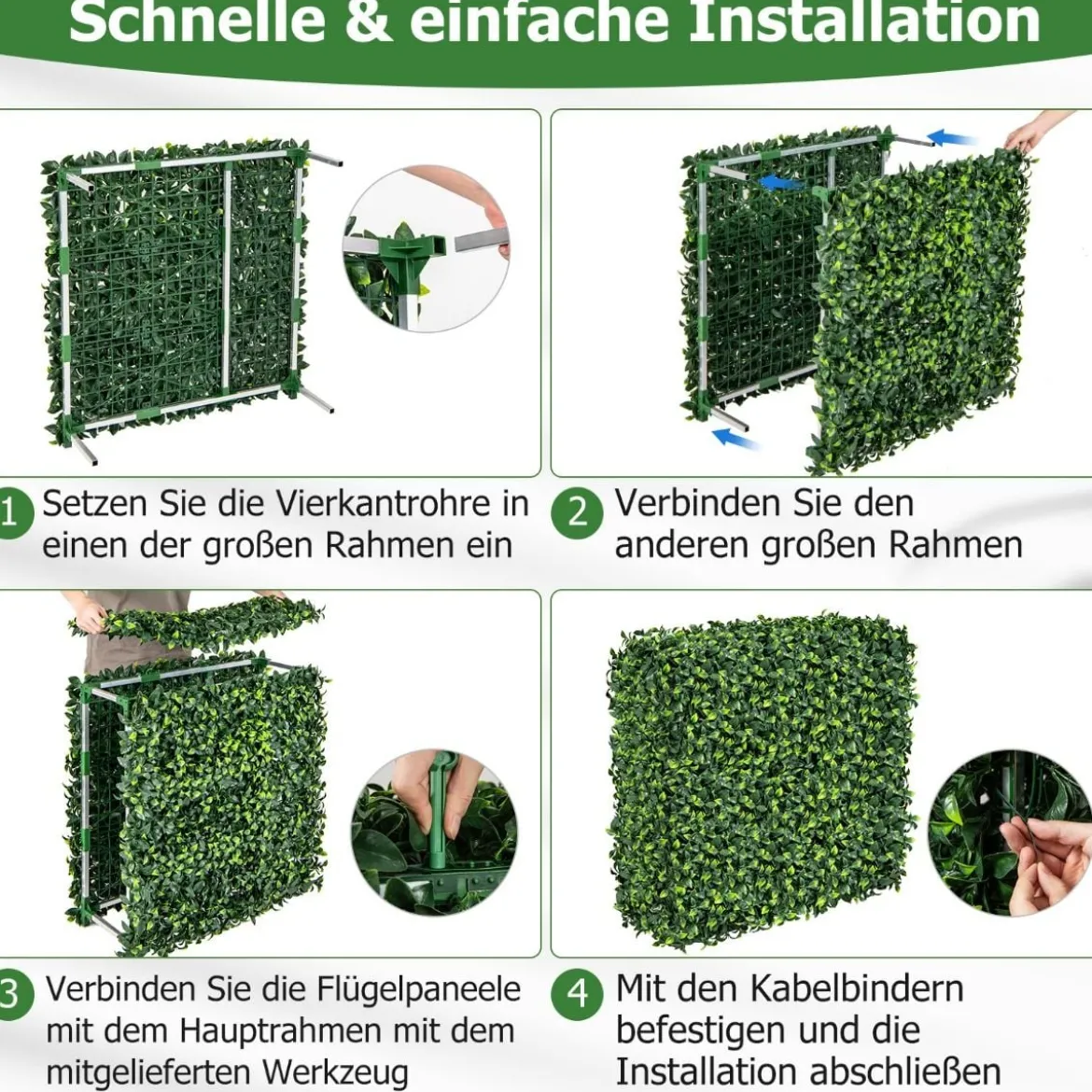 Künstliche Pflanzenwand Kunstpflanzen bodenstehend 92 x 38 x 86 cm ideal für Indoor und Outdoor