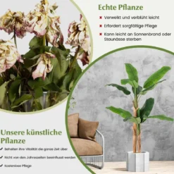 Künstlicher Bananenbaum Bananenpflanze mit 10 Blättern & natürlichem Stamm Grün 165 cm