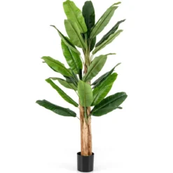 Künstlicher Bananenbaum mit 27 Blättern & Natürlichem Stamm Bananenpflanze Kunstpflanze 195 cm