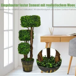 künstlicher dreifach quadratischer Formschnittbaum Kunstpflanze 22 x 22 x 88 cm Grün + Golden
