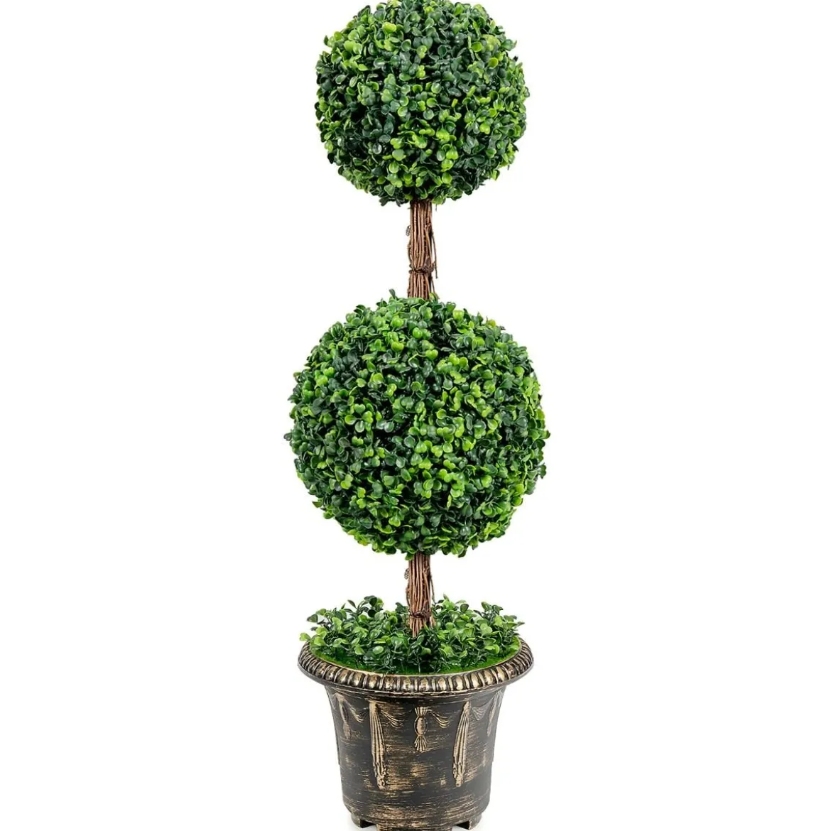 Künstlicher Formschnittbaum 90 cm großer Doppelkugelbaum mit UV & Wasserschutz mit Zement gefüllter Topf