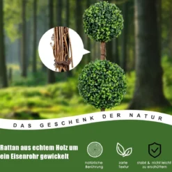 Künstlicher Formschnittbaum 90 cm großer Doppelkugelbaum mit UV & Wasserschutz mit Zement gefüllter Topf