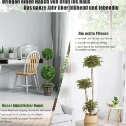 Künstlicher Formschnittbaum 90 cm großer Doppelkugelbaum mit UV & Wasserschutz mit Zement gefüllter Topf