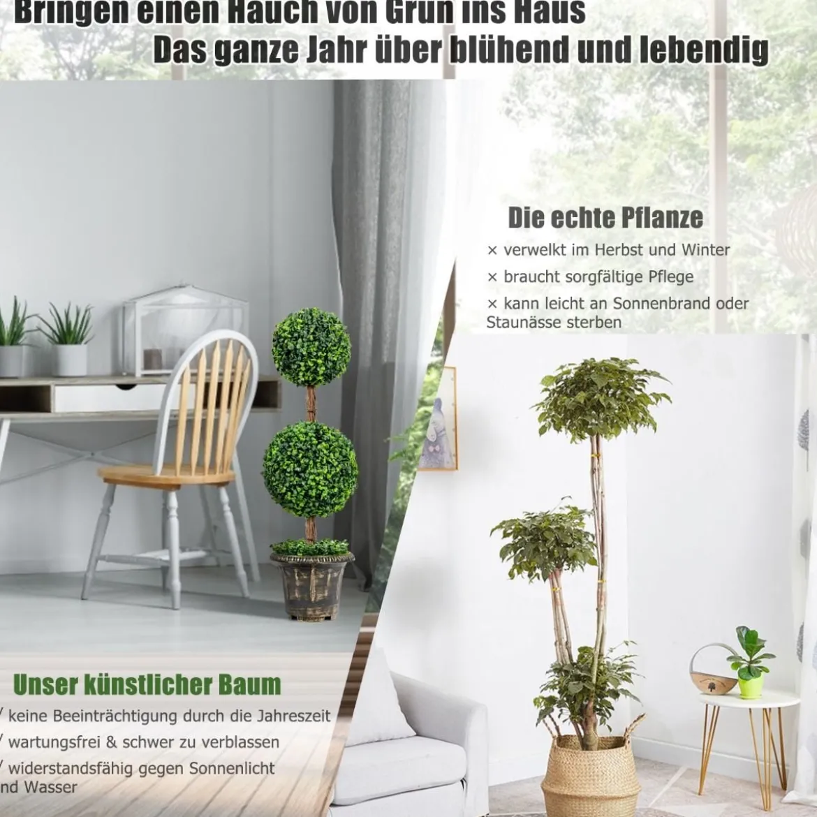 Künstlicher Formschnittbaum 90 cm großer Doppelkugelbaum mit UV & Wasserschutz mit Zement gefüllter Topf