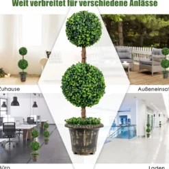 Künstlicher Formschnittbaum 90 cm großer Doppelkugelbaum mit UV & Wasserschutz mit Zement gefüllter Topf