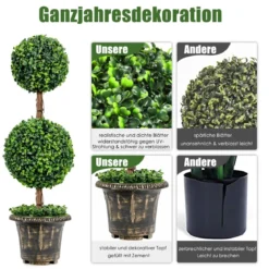 Künstlicher Formschnittbaum 90 cm großer Doppelkugelbaum mit UV & Wasserschutz mit Zement gefüllter Topf