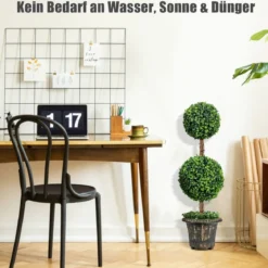Künstlicher Formschnittbaum 90 cm großer Doppelkugelbaum mit UV & Wasserschutz mit Zement gefüllter Topf