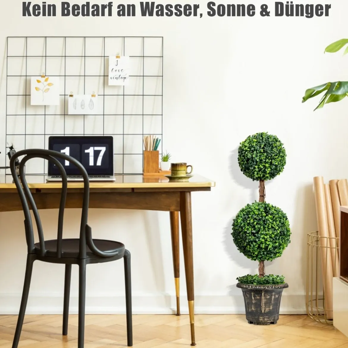 Künstlicher Formschnittbaum 90 cm großer Doppelkugelbaum mit UV & Wasserschutz mit Zement gefüllter Topf