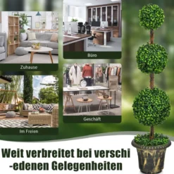 Künstlicher Formschnittbaum 120 cm großer Kunstbaum mit 3 Kugeln UV & Wasserschutz mit Zement gefüllter Topf