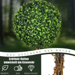Künstlicher Formschnittbaum 120 cm großer Kunstbaum mit 3 Kugeln UV & Wasserschutz mit Zement gefüllter Topf