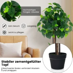 Künstlicher Hortensienbaum im Topf mit Echtem Holzstamm Dekorative Kunstpflanze Seidenbaum