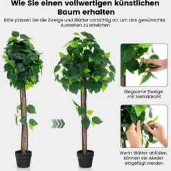 Künstlicher Hortensienbaum im Topf mit Echtem Holzstamm Dekorative Kunstpflanze Seidenbaum