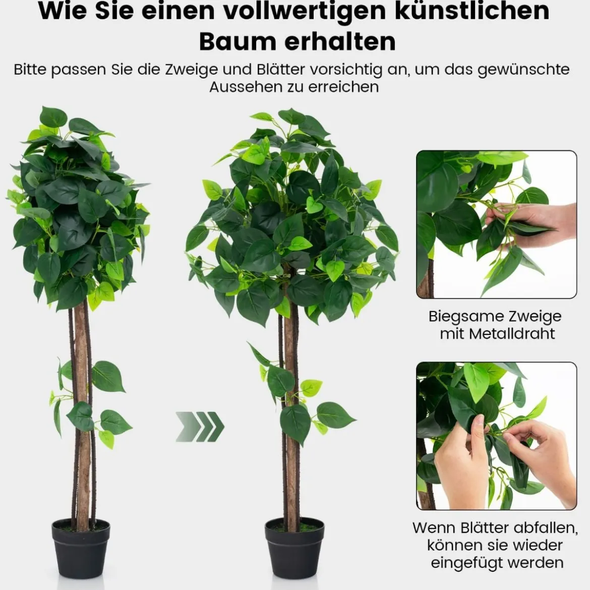 Künstlicher Hortensienbaum im Topf mit Echtem Holzstamm Dekorative Kunstpflanze Seidenbaum