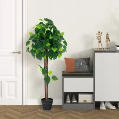 Künstlicher Hortensienbaum im Topf mit Echtem Holzstamm Dekorative Kunstpflanze Seidenbaum