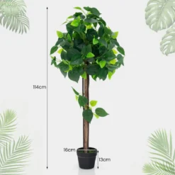 Künstlicher Hortensienbaum im Topf mit Echtem Holzstamm Dekorative Kunstpflanze Seidenbaum