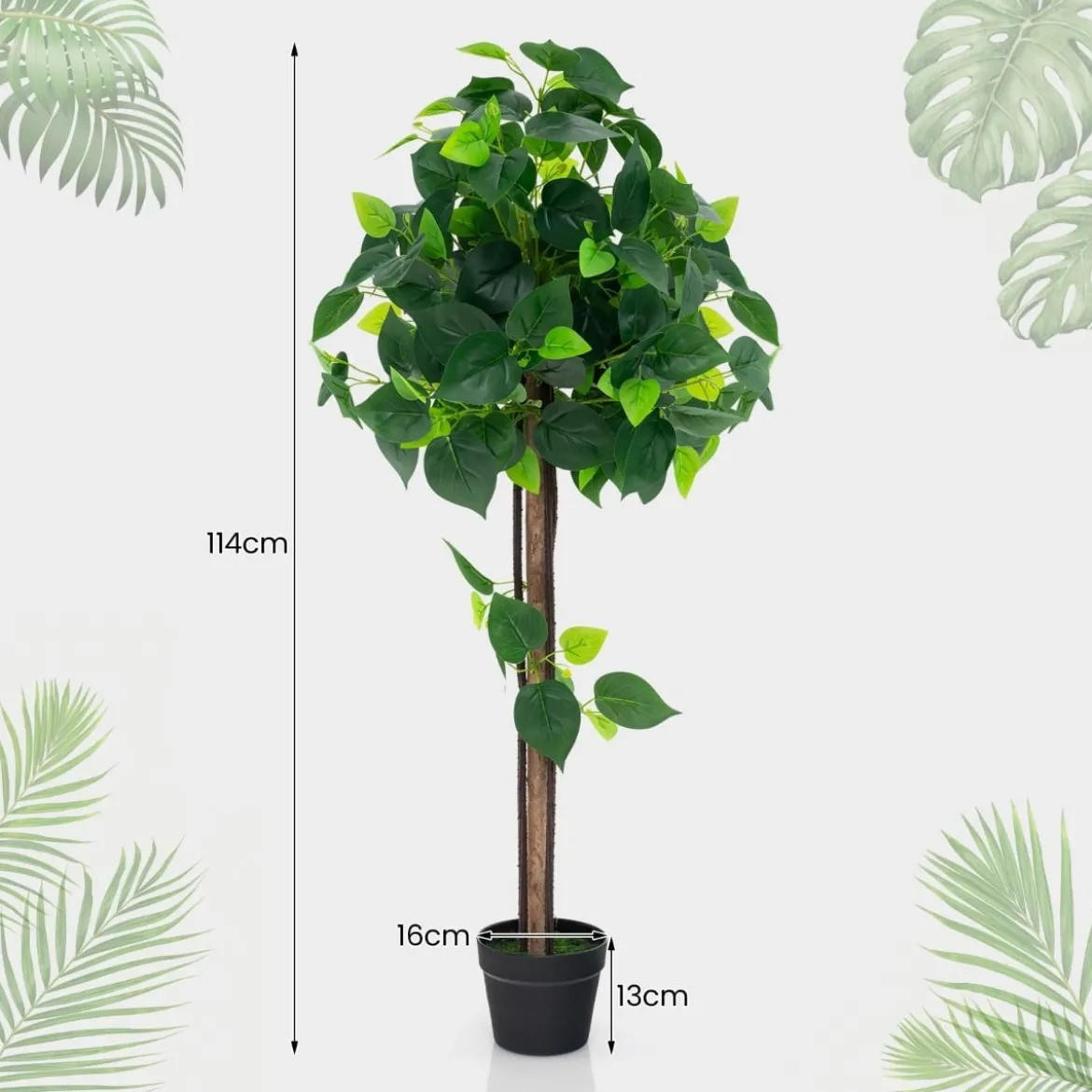 Künstlicher Hortensienbaum im Topf mit Echtem Holzstamm Dekorative Kunstpflanze Seidenbaum