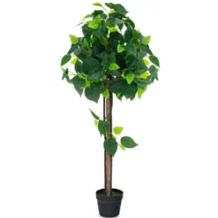 Künstlicher Hortensienbaum im Topf mit Echtem Holzstamm Dekorative Kunstpflanze Seidenbaum