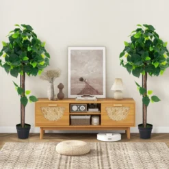 Künstlicher Hortensienbaum im Topf mit Echtem Holzstamm Dekorative Kunstpflanze Seidenbaum