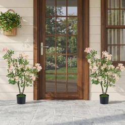 Künstlicher Impatiens Baum 90 cm Kunstpflanze im Topf mit 210 Seidenblumen und 55 Blättern Rosa