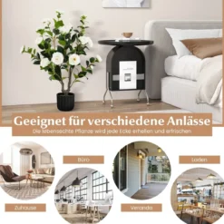 Künstlicher Kamelienbaum 95 cm Kunstblumenpflanze Künstlicher Baum im Zementtopf Weiß
