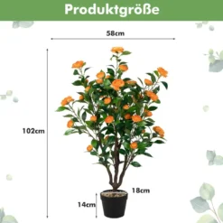 Künstlicher Kamelienbaum Unechte Blühende Kamelienpflanze Grün + Gelb