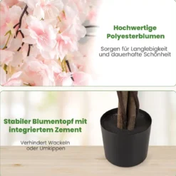 Künstlicher Kirschblütenbaum im Pflanztopf Kunstblumenpflanze mit Weißen Blumen 163 cm