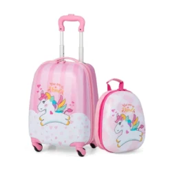 Kofferset 2 tlg Einhorn 16'' Kinderkoffer + 12'' Rucksack Rosa