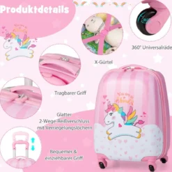 Kofferset 2 tlg Einhorn 16'' Kinderkoffer + 12'' Rucksack Rosa
