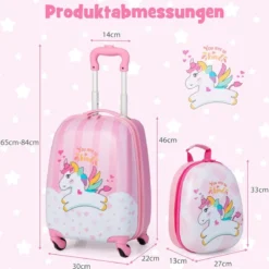 Kofferset 2 tlg Einhorn 16'' Kinderkoffer + 12'' Rucksack Rosa