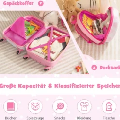 Kofferset 2 tlg Einhorn 16'' Kinderkoffer + 12'' Rucksack Rosa