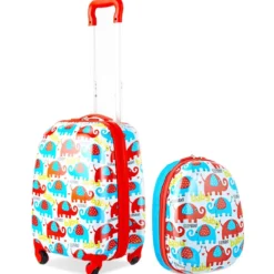 Kofferset 2 tlg Elefant 16'' Kinderkoffer + 12'' Rucksack Farbig