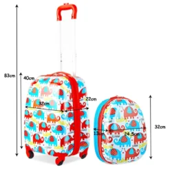 Kofferset 2 tlg Elefant 16'' Kinderkoffer + 12'' Rucksack Farbig