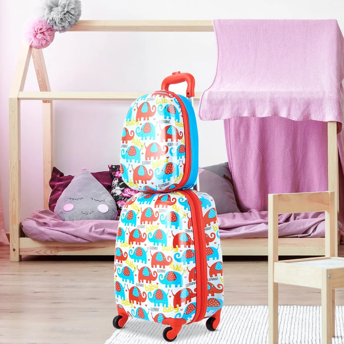 Kofferset 2 tlg Elefant 16'' Kinderkoffer + 12'' Rucksack Farbig