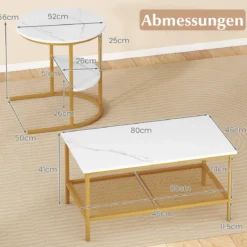 Kombinierbare Couchtische 2-teiliges Kaffeetisch-Set mit Kunstmarmorplatte Weiß