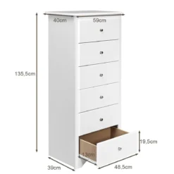 Kommode aus Massivholz mit 6 Schubladen & Rücklaufsperre & Metallknäufen Schubladenschrank
