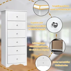 Kommode aus Massivholz mit 6 Schubladen & Rücklaufsperre & Metallknäufen Schubladenschrank