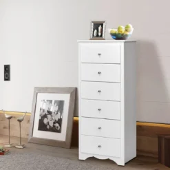 Kommode aus Massivholz mit 6 Schubladen & Rücklaufsperre & Metallknäufen Schubladenschrank