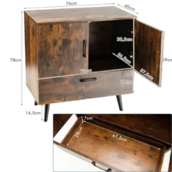Kommode Bodenschrank mit 2 Türen & 1 Schublade Sideboard aus Holz 76 x 40 x 78 cm Braun