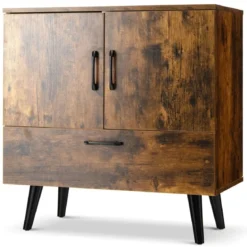 Kommode Bodenschrank mit 2 Türen & 1 Schublade Sideboard aus Holz 76 x 40 x 78 cm Braun