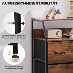 Kommode mit 4 Faltbaren Stoffschubladen & Metallrahmen Industriell Sideboard 60 x 39 x 96 cm