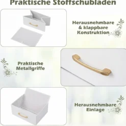Kommode mit 3 Faltbaren Stoffschubladen & Metallrahmen 40,5 x 29 x 77 cm Weiß + Gold