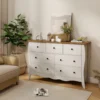 Kommode mit 7 Klappbaren Stoffschubladen Sideboard im Landhausstil Kleiderschrank Grau