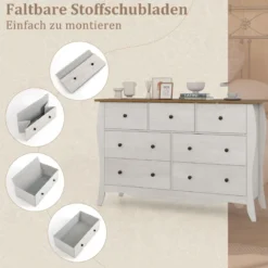 Kommode mit 7 Klappbaren Stoffschubladen Sideboard im Landhausstil Kleiderschrank Grau