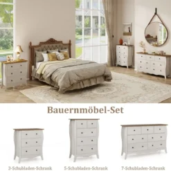 Kommode mit 7 Klappbaren Stoffschubladen Sideboard im Landhausstil Kleiderschrank Grau